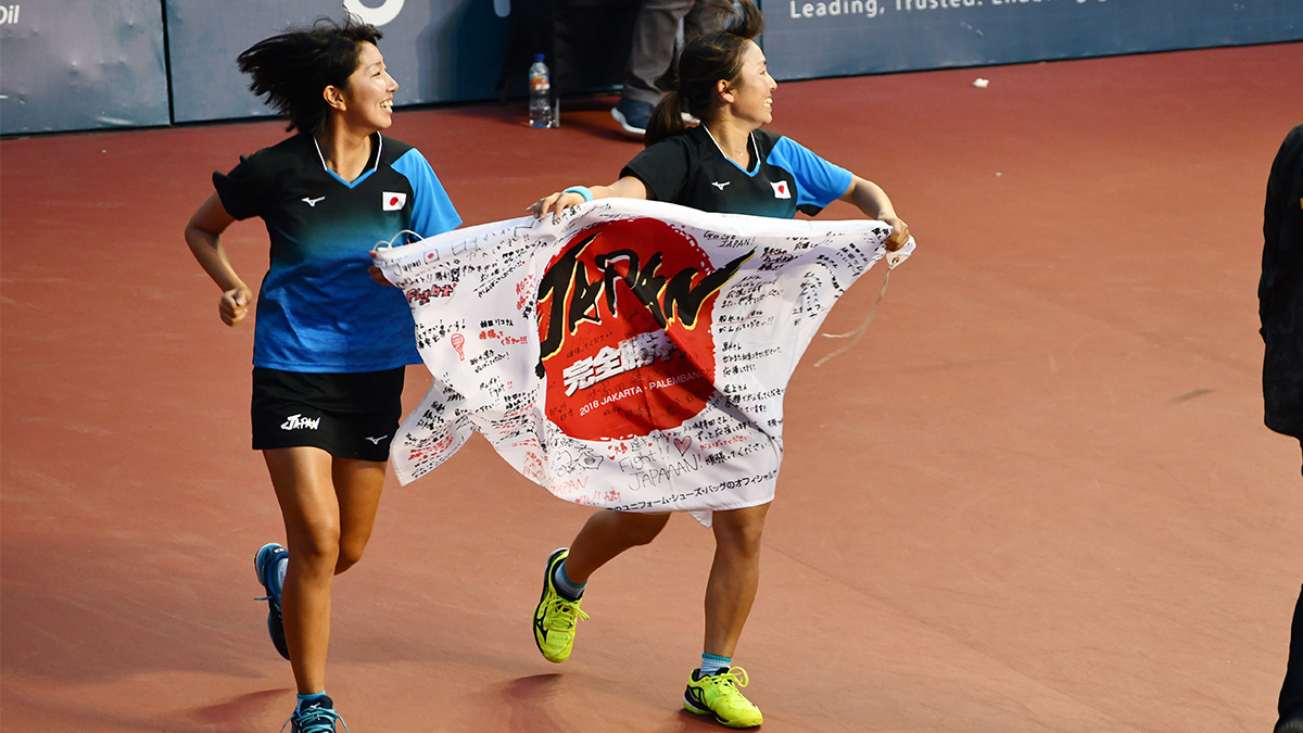 アジア競技大会ソフトテニス競技,asian games2018,国別対抗団体戦,日本女子金メダル